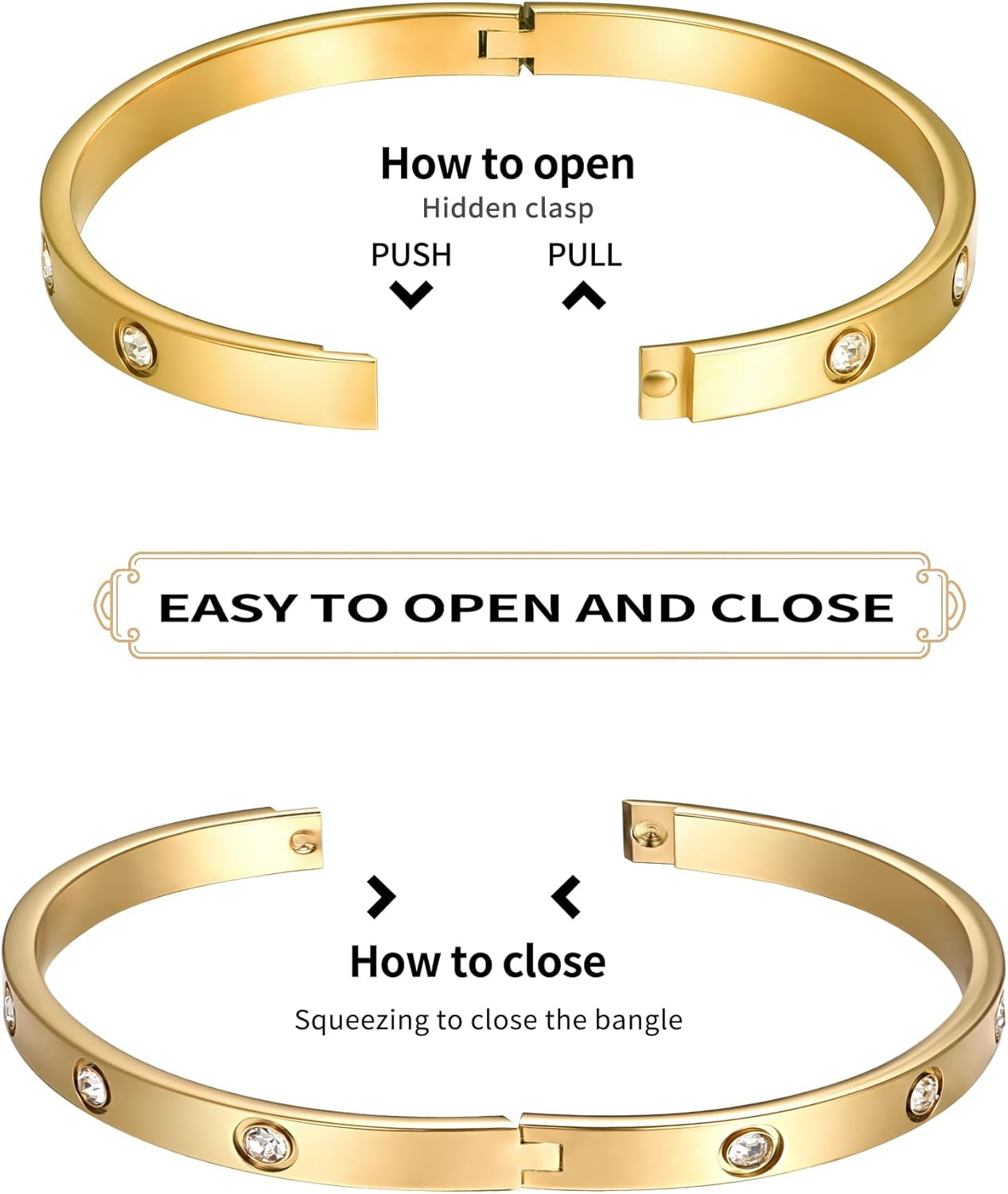 Premium quality 14K gold plated bangle bracelet set detail