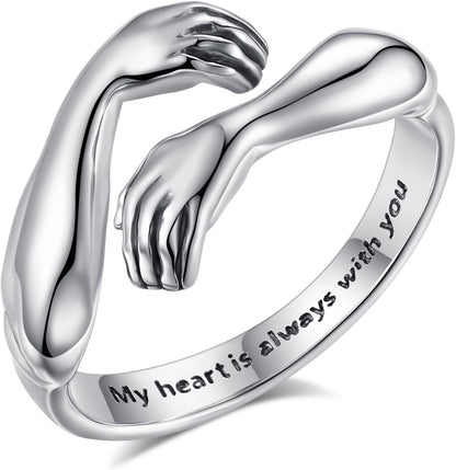 Couples heart hug promise rings from EUDORA displayed together as matching set