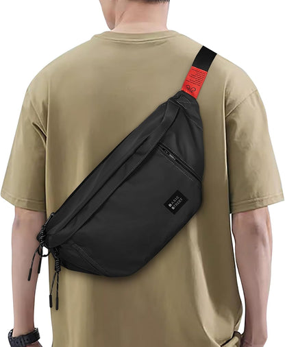 Fashion crossbody waist bag styled on woman wearing casual outfit