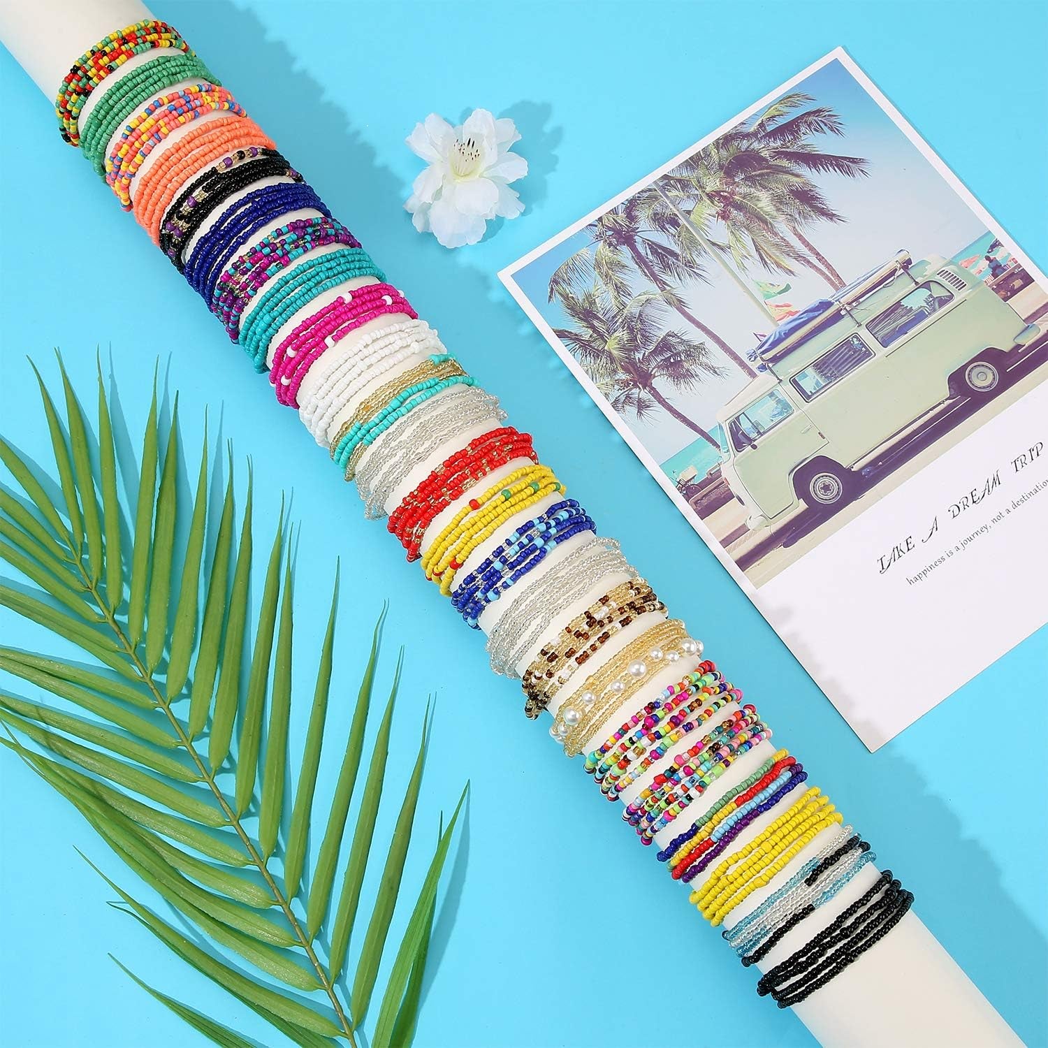 TOBENY SHIWE 24PCS Waist Bead Chains for Women Colorful Summer Body Chains Belly Beads Bikini Jewelry Chains Bead Waist Chains Set