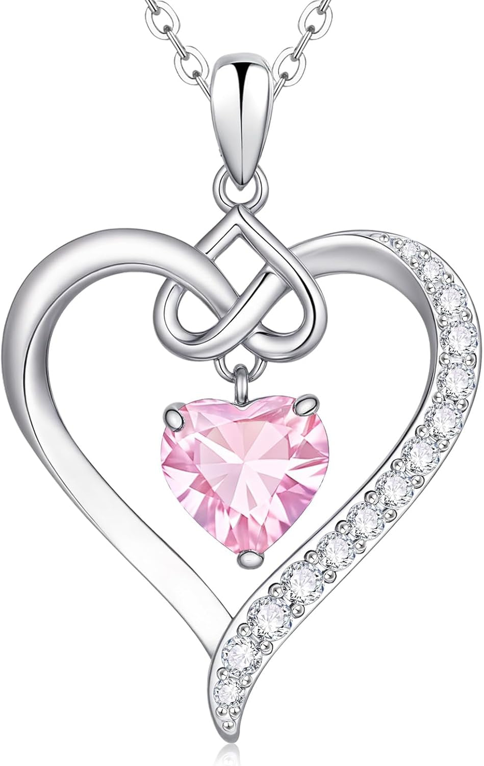 Heart Birthstone Pendant Necklaces for Women - Dainty 925 Sterling Silver Necklace 12 Month Birthstone Jewelry Birthday Anniversary Christmas Jewelry Gifts for Girlfriend Mom Daughter Lady Her