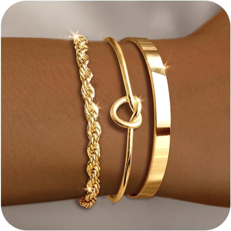 Gold Bracelets for Women 18K Gold Plated Bracelet Stack Bangle Cuff Bracelet Set for Women Non Tarnish Beaded/Paperclip/Cuban Link Chain Bracelets Jewelry for Women Trendy