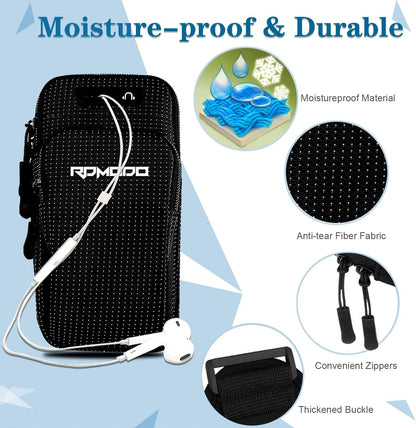 Elastic arm band phone pouch water resistant material close-up
