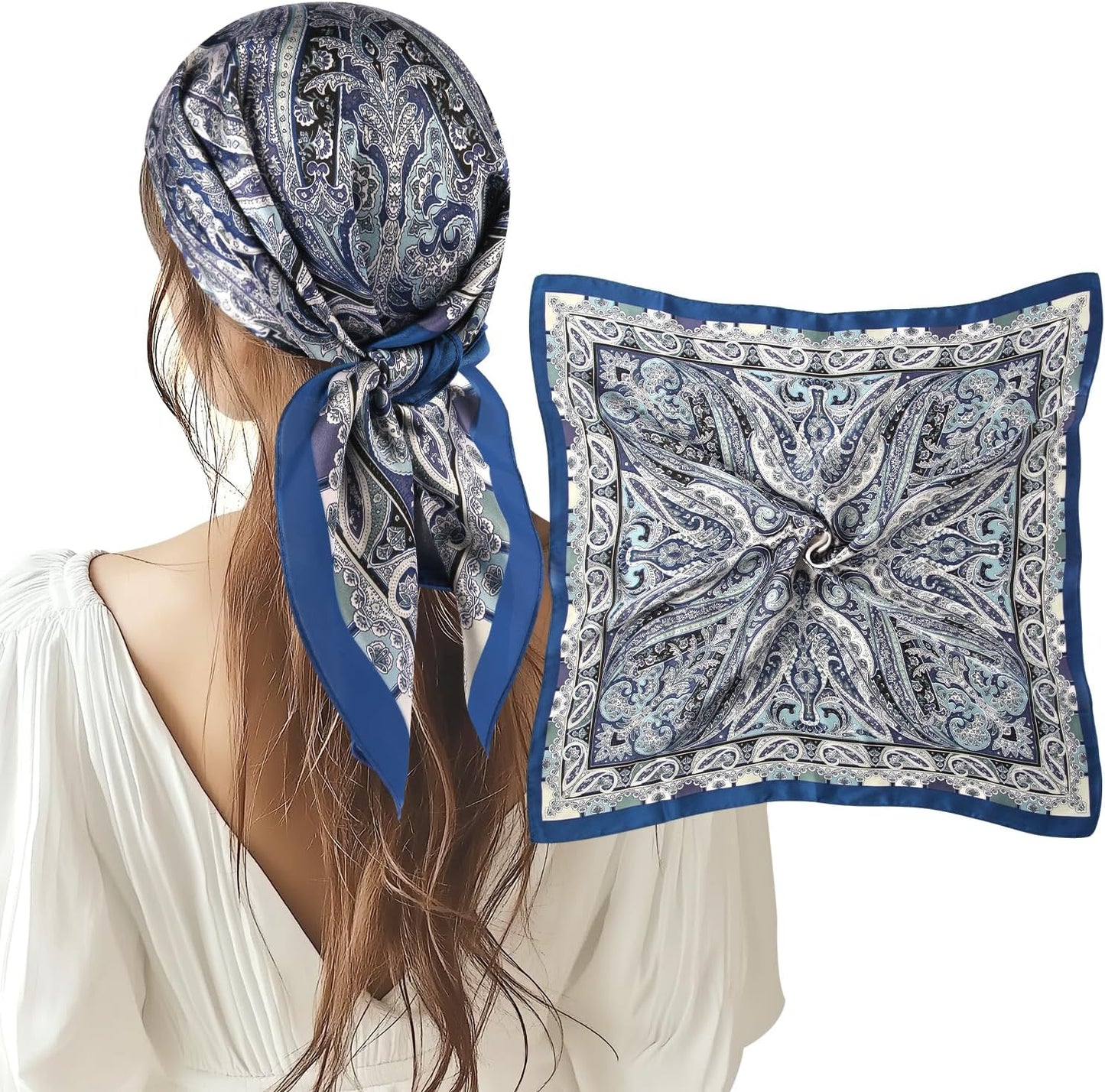 1 Pcs 27.5 Inches Satin Head Scarf Silk like Hair Scarf Stain Bandana Hair Wrap Neck Scarf for Women