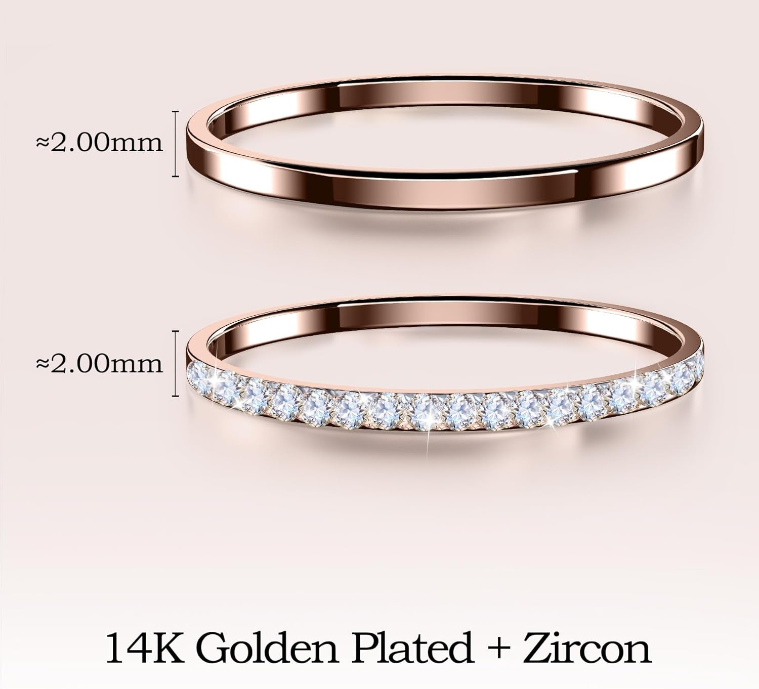 Two pack cubic zirconia eternity bands smart ring stacking