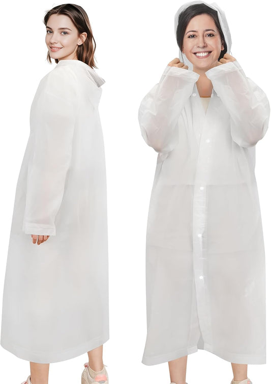 Women wearing waterproof EVA rain poncho with hood and drawstring