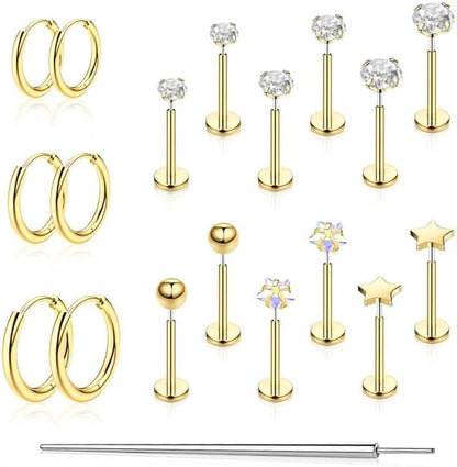 Flat Back Stud Earrings Cartilage Earrings for Women Men Hypoallergenic Threadless Flat Back Earring Surgical Steel Earring Tragus Helix Labret Lip Medusa Conch Body Piercing Jewelry