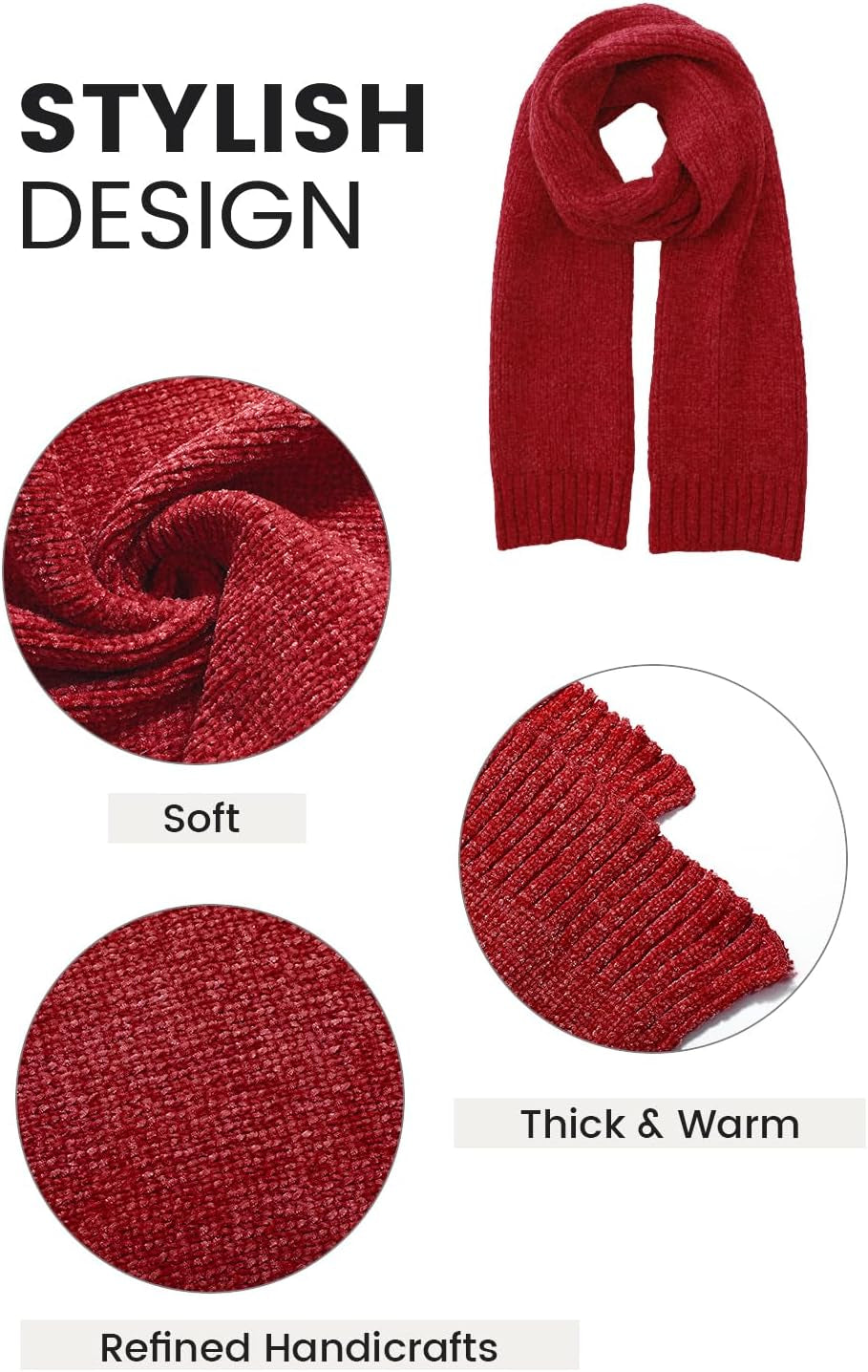 Pleneal Scarf for Women,Soft Chenille Winter Scarves, Womens Warm Thick Scarf for Cold Weather