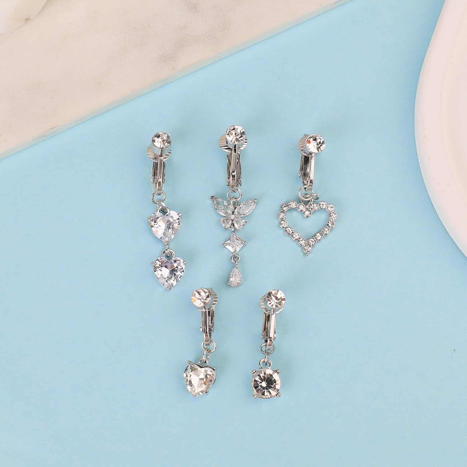 5Pcs Gold Fake Belly Piercing Fake Belly Ring for Women Fake Belly Button Piercing Clip on Belly Button Rings Fake Navel Ring Non Piercing