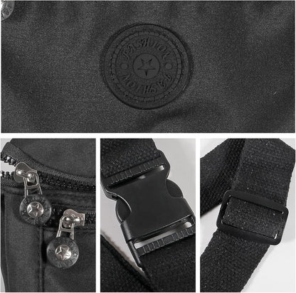 Hands-free crossbody fanny pack worn while traveling
