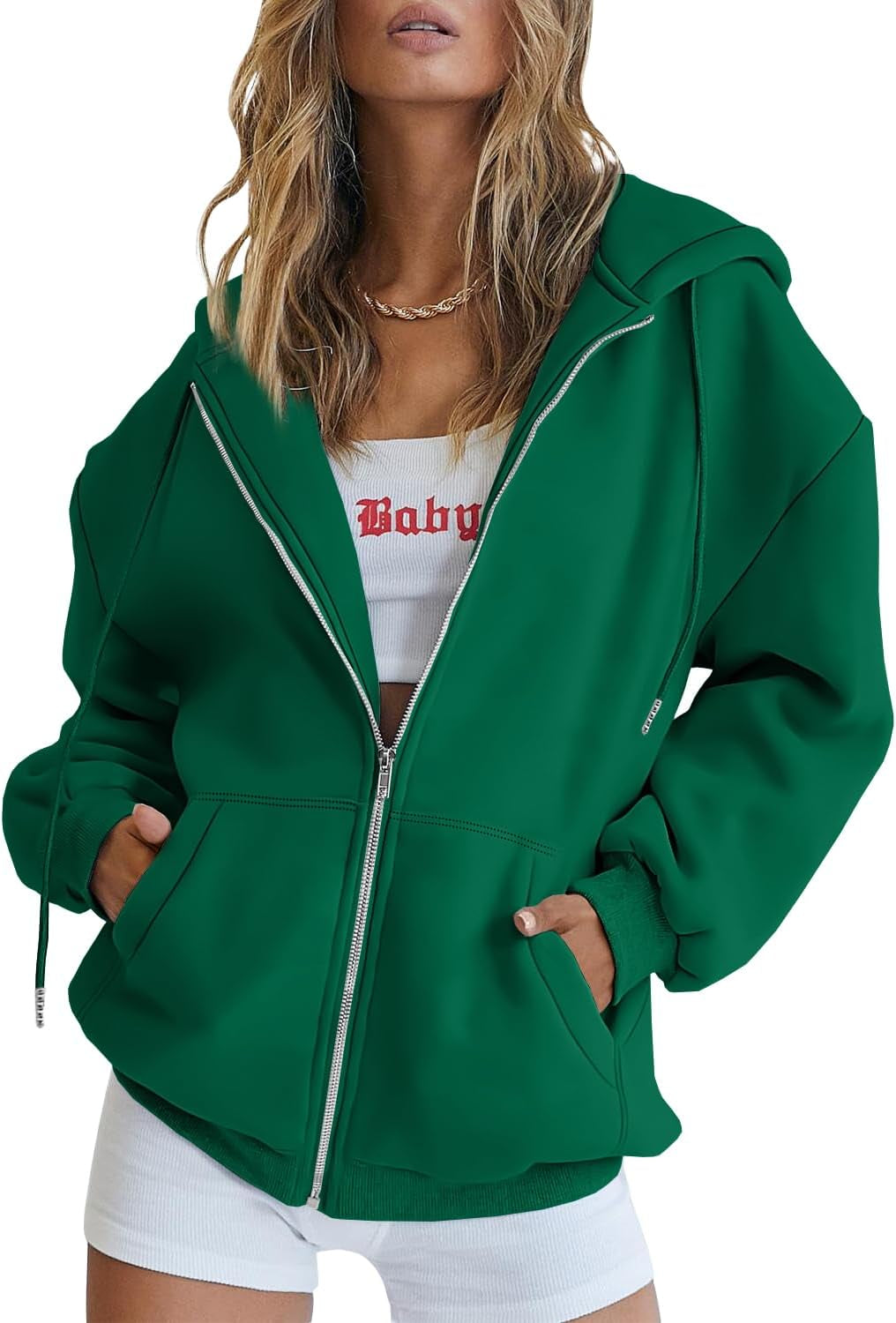 EFAN Women'S Drawstring Zip up Cute Hoodies Fall Jacket Oversized Casual Sweatshirts with Pocket