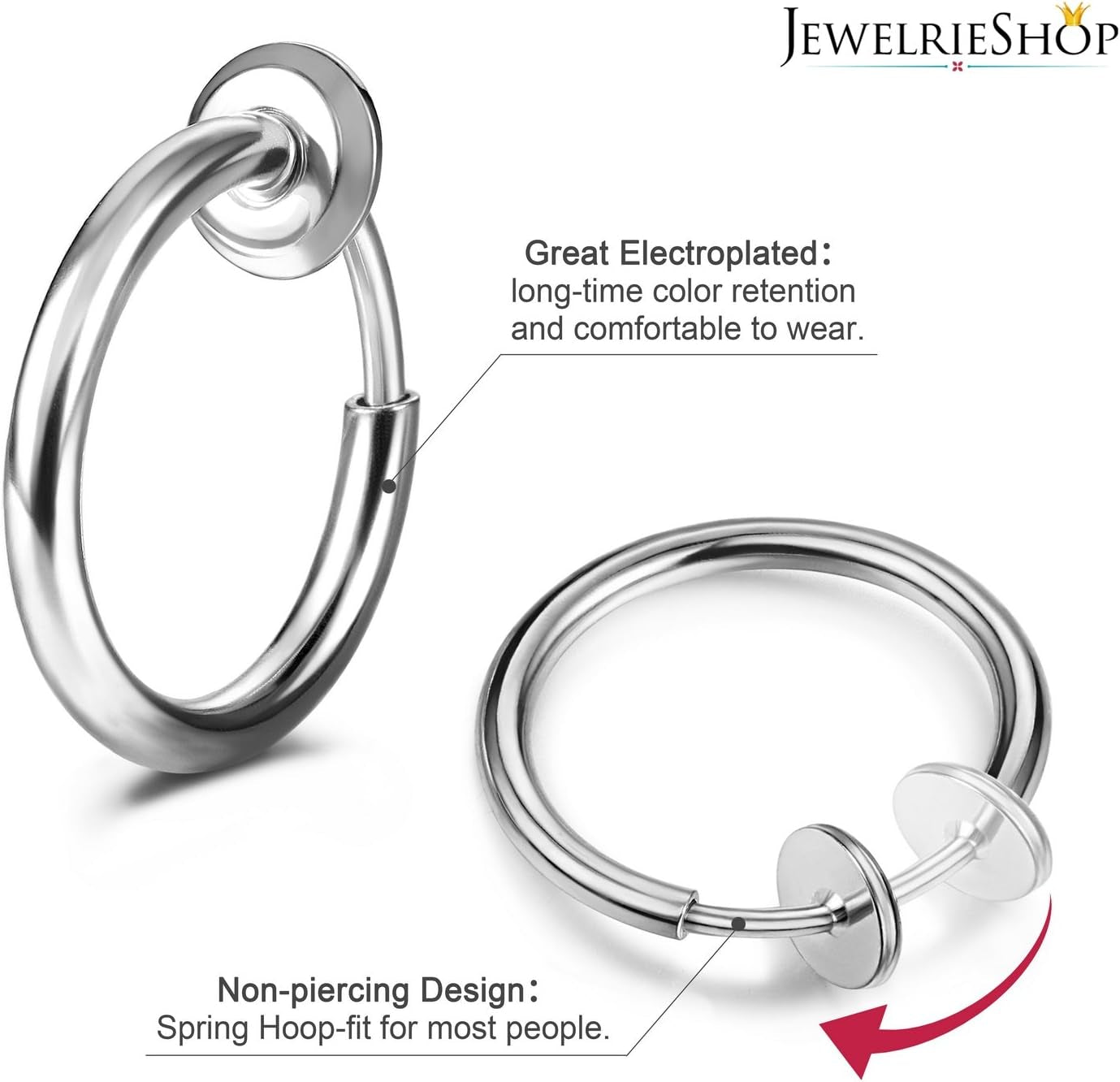 Jewelrieshop Retractable Earrings Fake Hoop Fake Nose Ring Non Pierced Earrings Fake Cartilage Piercing Clip on Nose Ring Septum Ring for Women (1 Pair, Black/Silver/Gold/White)