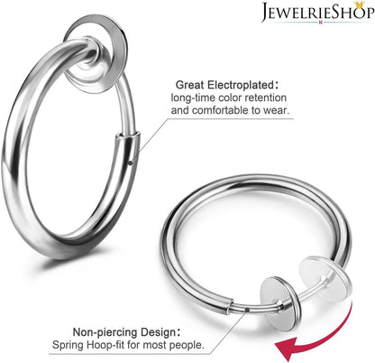 Jewelrieshop Retractable Earrings Fake Hoop Fake Nose Ring Non Pierced Earrings Fake Cartilage Piercing Clip on Nose Ring Septum Ring for Women (1 Pair, Black/Silver/Gold/White)