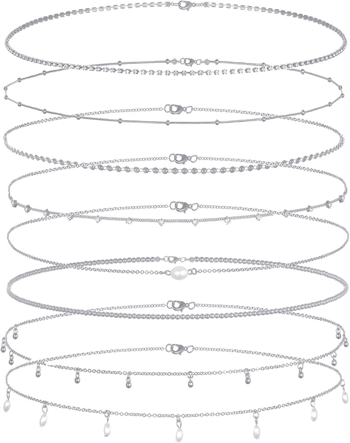 Tornito 8Pcs Waist Belly Chain CZ Heart Pearl Snake Bead Sequin Paperclip Belly Chain Summer Beach Sexy Body Chains Jewelry Accessories for Women Adjustable