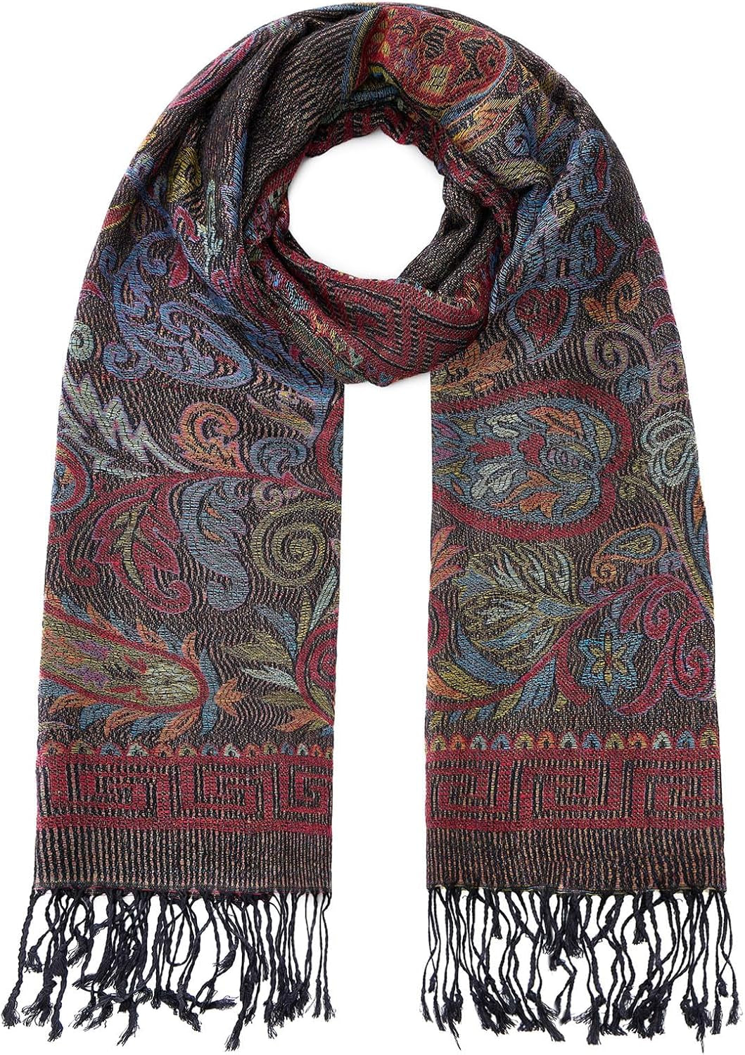 Umjetnost Womens Soft Silky Pashmina Rave Scarf Paisley Pattern Pashmina Shawl Wrap with Fringes