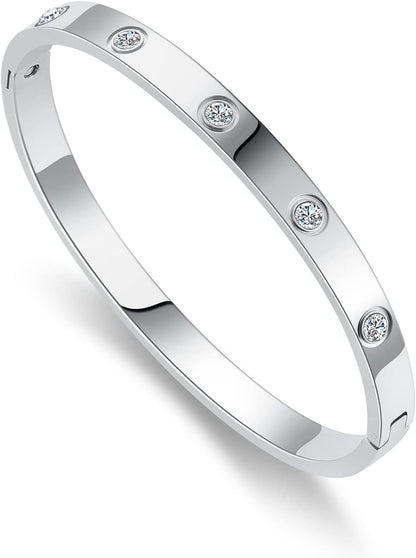 Gold-tone friendship bangle bracelet set with cubic zirconia stones