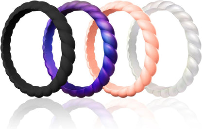 Egnaro Silicone Wedding Ring for Women,Thin and Stackble Braided Rubber Wedding Bands,No-Toxic,Skin Safe