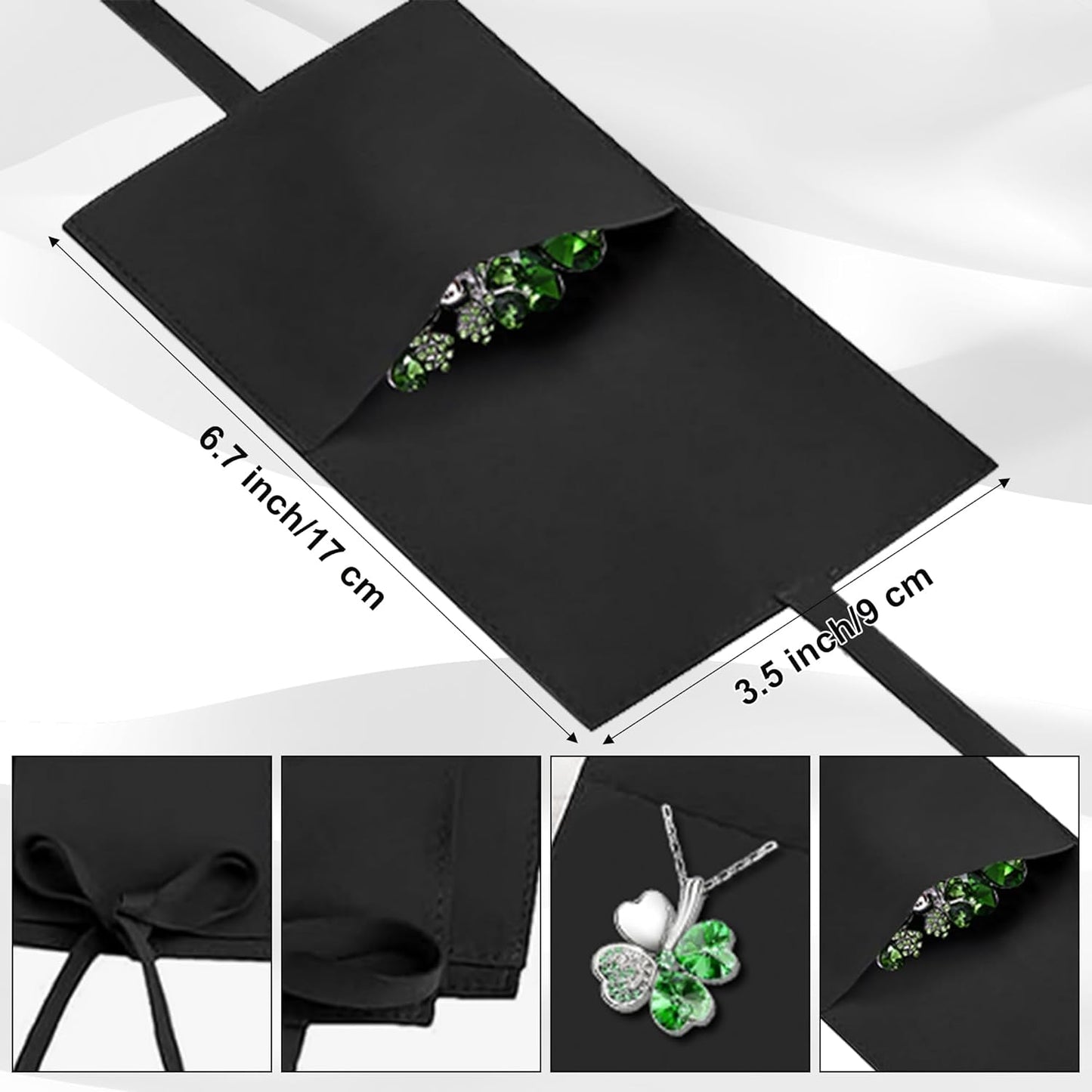 Gyovinnjuwanua Four Leaf Clover Alloy Jewelry - 4Pcs Irish Saint St.Patrick'S Day Lucky Necklace Bracelet Earrings Ring Jewelry Gifts, Clover Silver Alloy Ornament & Plush Gift Pouch for Women