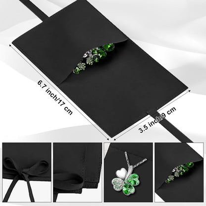 Gyovinnjuwanua Four Leaf Clover Alloy Jewelry - 4Pcs Irish Saint St.Patrick'S Day Lucky Necklace Bracelet Earrings Ring Jewelry Gifts, Clover Silver Alloy Ornament & Plush Gift Pouch for Women