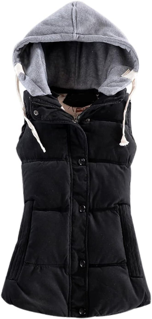 Yeokou Women'S Slim Sleeveless Quilted Removable Hooded Winter Puffer Vest Coat