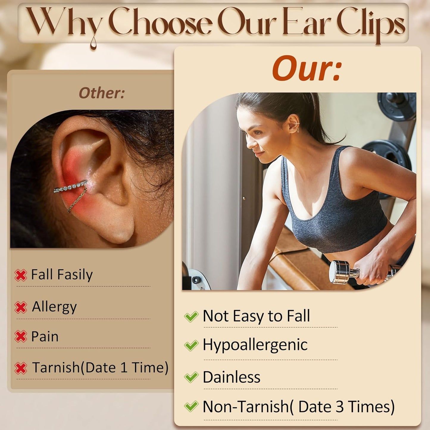 Florideco 4Pcs Ear Cuffs Non-Piercing for Women Dainty 14K Gold Plated Clip on Cartilage Earrings Hypoallergenic Huggie Hoop Cuffs Fake Earings for Non Pierced Ears