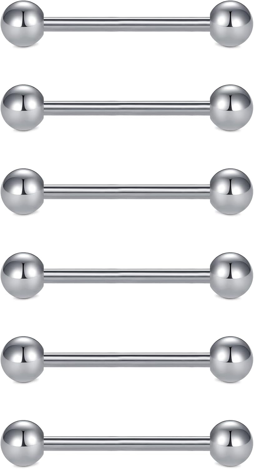 VCMART 12Mm-18Mm 14G Tongue Rings Nipple Straight Barbells Surgical Steel Body Piercing Jewelry