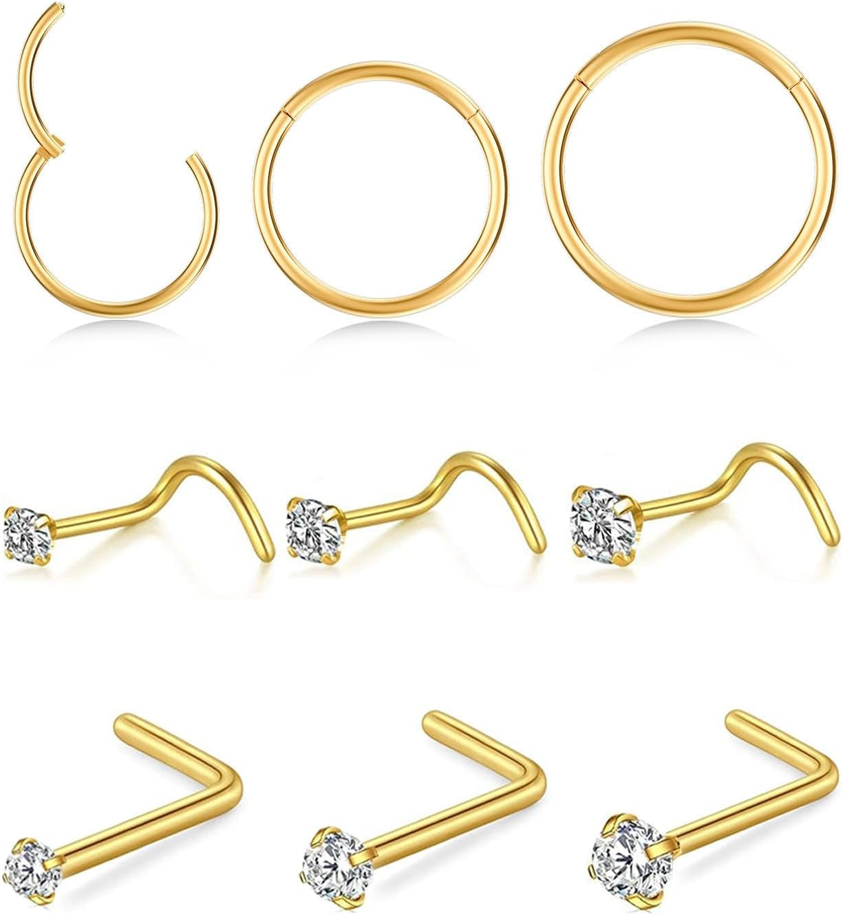 Opal Nose Ring Studs Horseshoe Nose Rings Hoops Stud 316L Stainless Steel Nose Rings round CZ Square Screw L Shaped Nose Stud Hypoallergenic Nostril Piercing Jewelry for Women Men