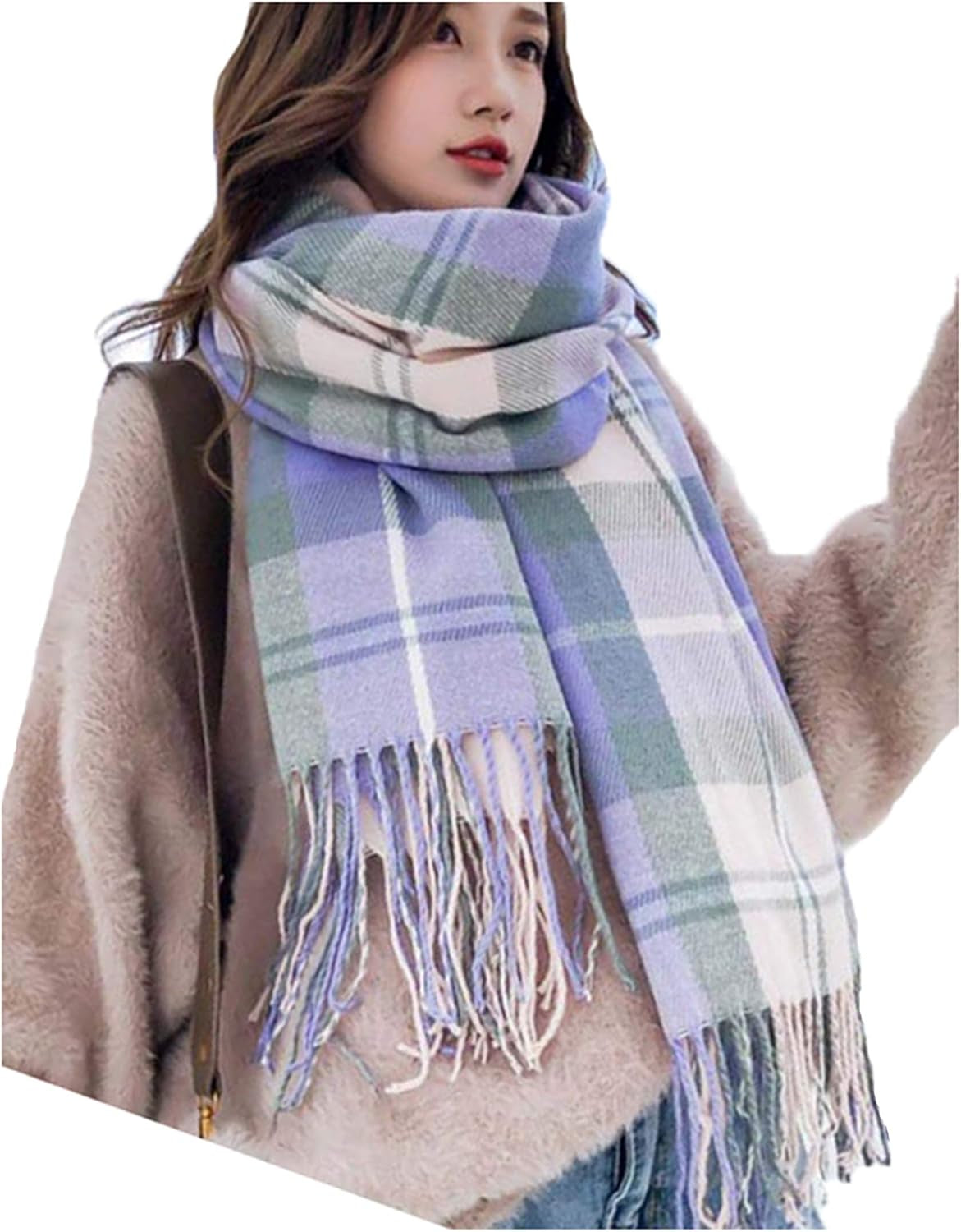 Wander Agio Women'S Fashion Scarves Long Shawl Winter Thick Warm Knit Large Plaid Scarf