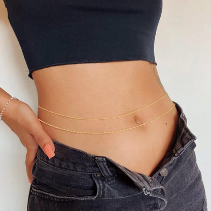 Gold Waist Chain for Women Dainty 14K Gold Plated Layered Belly Chain Adjustable Bikini Belly Beads for the Waist Waterproof Beach Accessories Body Chain Jewelry for Gifts