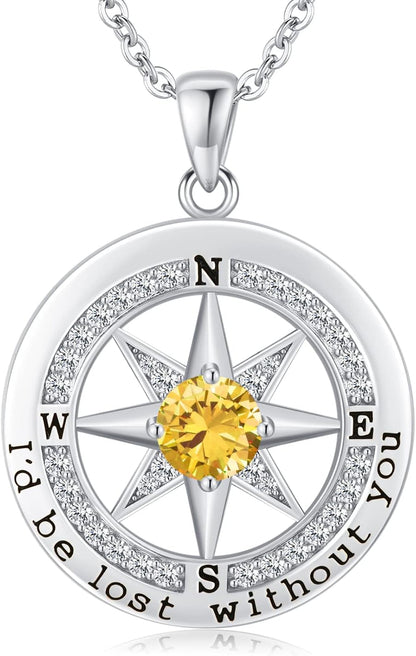 S925 Necklace Gift for Wife |Compass Jewelry |Women Anniversary |Sterling Silver |Girlfriend Birthday Gifts for Her Valentines |I'D Be Lost without You |Jewel 18K Gold