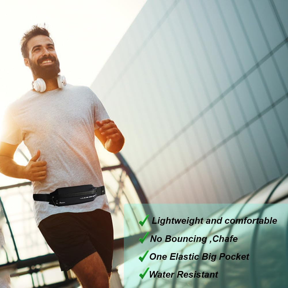 Woman jogging in slim running belt no bounce design