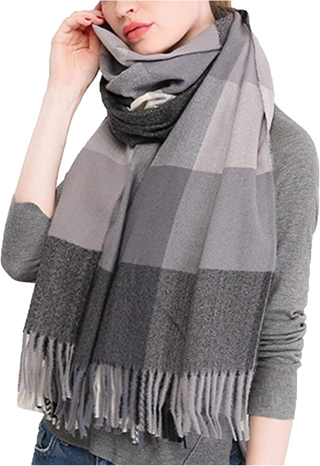 Wander Agio Women'S Fashion Scarves Long Shawl Winter Thick Warm Knit Large Plaid Scarf