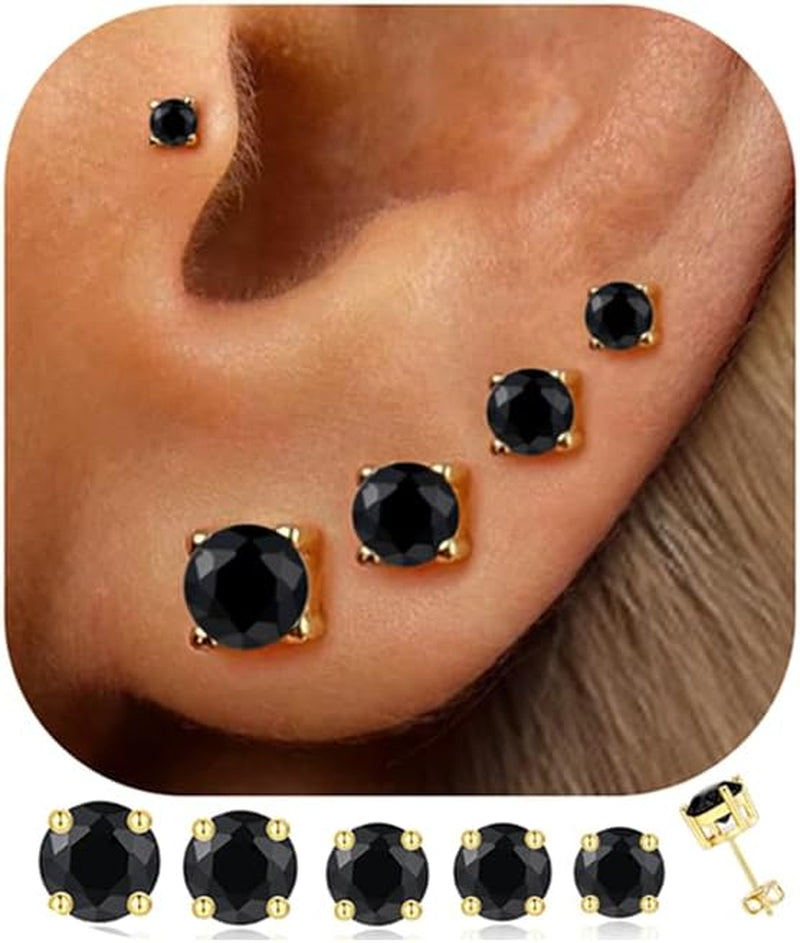 5 Pairs 14K Gold Plated Stud Earrings for Women, Hypoallergenic Earring Sets for Multiple Piercing, Premium Cubic Zirconia Studs Earrings for Women