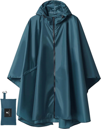 Saphirose Unisex Rain Poncho Waterproof Raincoat Hooded for Adults Women with Pockets