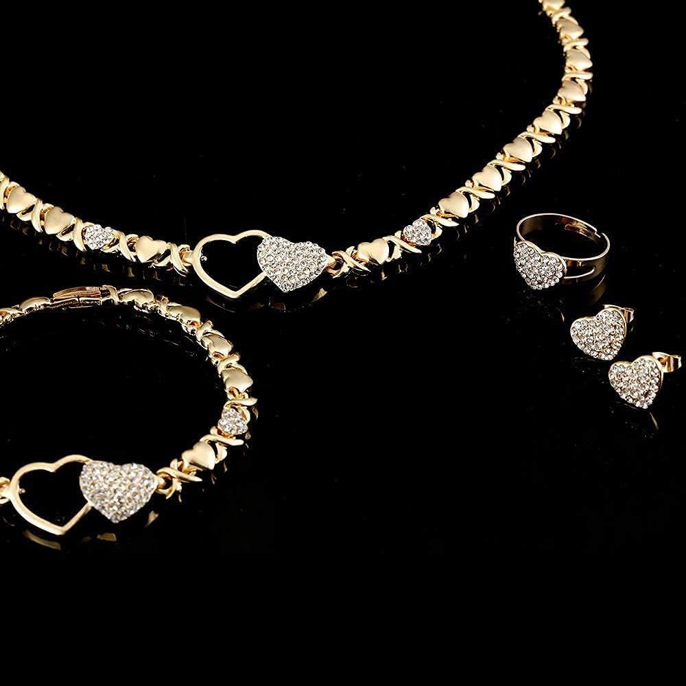 Giffor 4PCS 18K Gold Filled XOXO Jewelry Sets for Women Necklace Wedding Jewelry Birthday Gifts for Women Jewelry Earrings with Bracelet and Rings Halloween Party