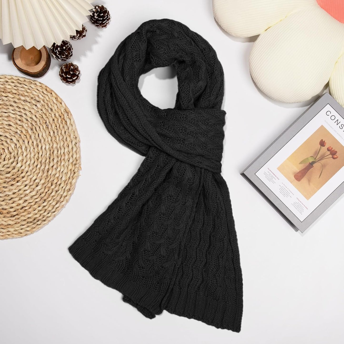 Winter Scarf for Women, Chunky Ribbed Knit Soft Long Wrap Cold Weather Stocking Stuffers Thick Warm Large Scarves