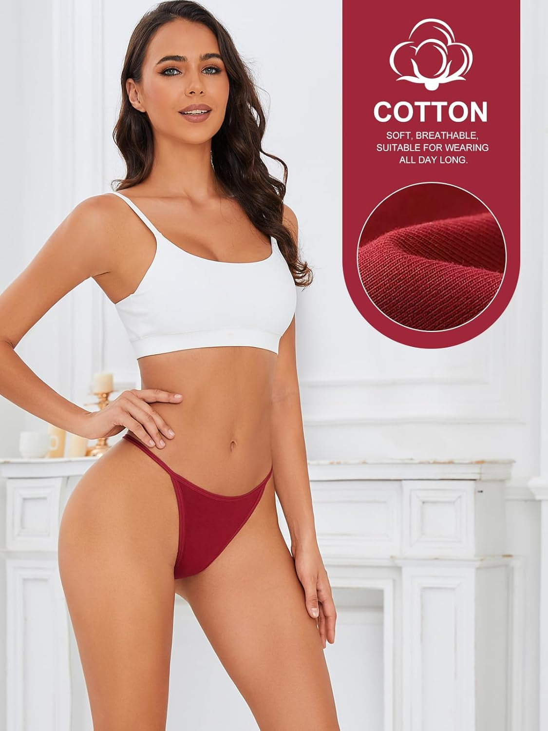 Pack of eight colorful cotton g-string thongs for women