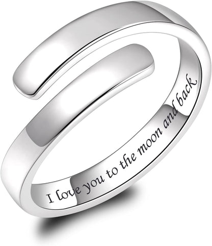 BEILIN 925 Sterling Silver Inspirational Jewelry Rings Adjustable Ring Personality Encouragement Gift for Teens Women