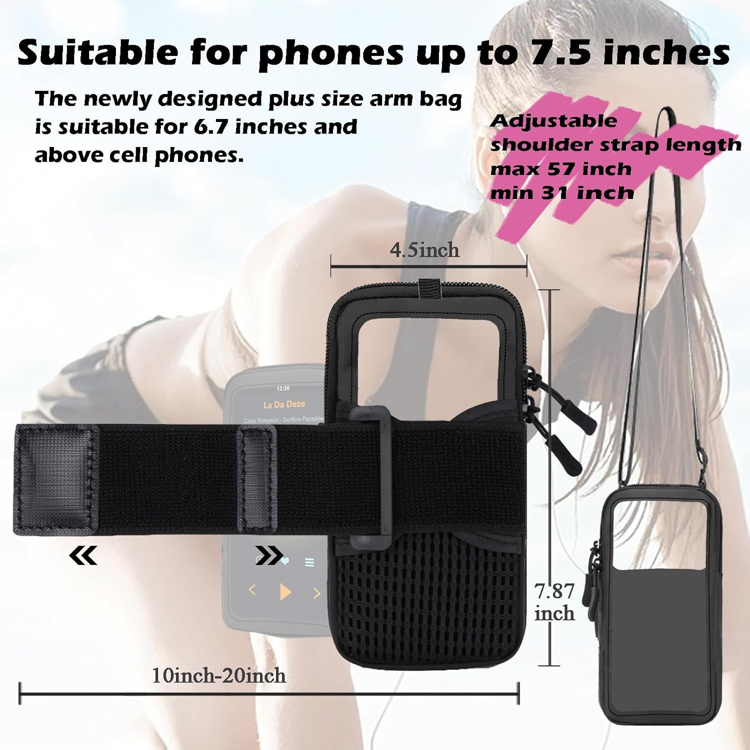 Women wearing clear crossbody phone purse while running outdoors