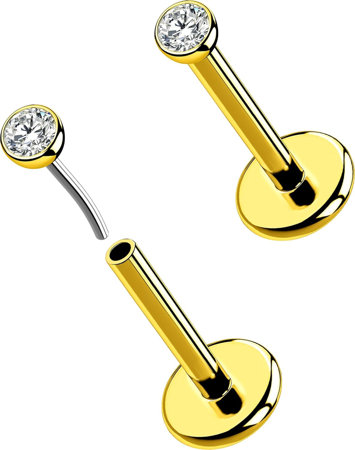 OUFER 2Pcs 20G/18G/16G G23 Titanium Threadless Nose Stud Earrings Flat Back Tiny CZ Small Nose Helix Cartilage Tragus Conch Labret Medusa Monroe Piercing Jewelry for Women Men