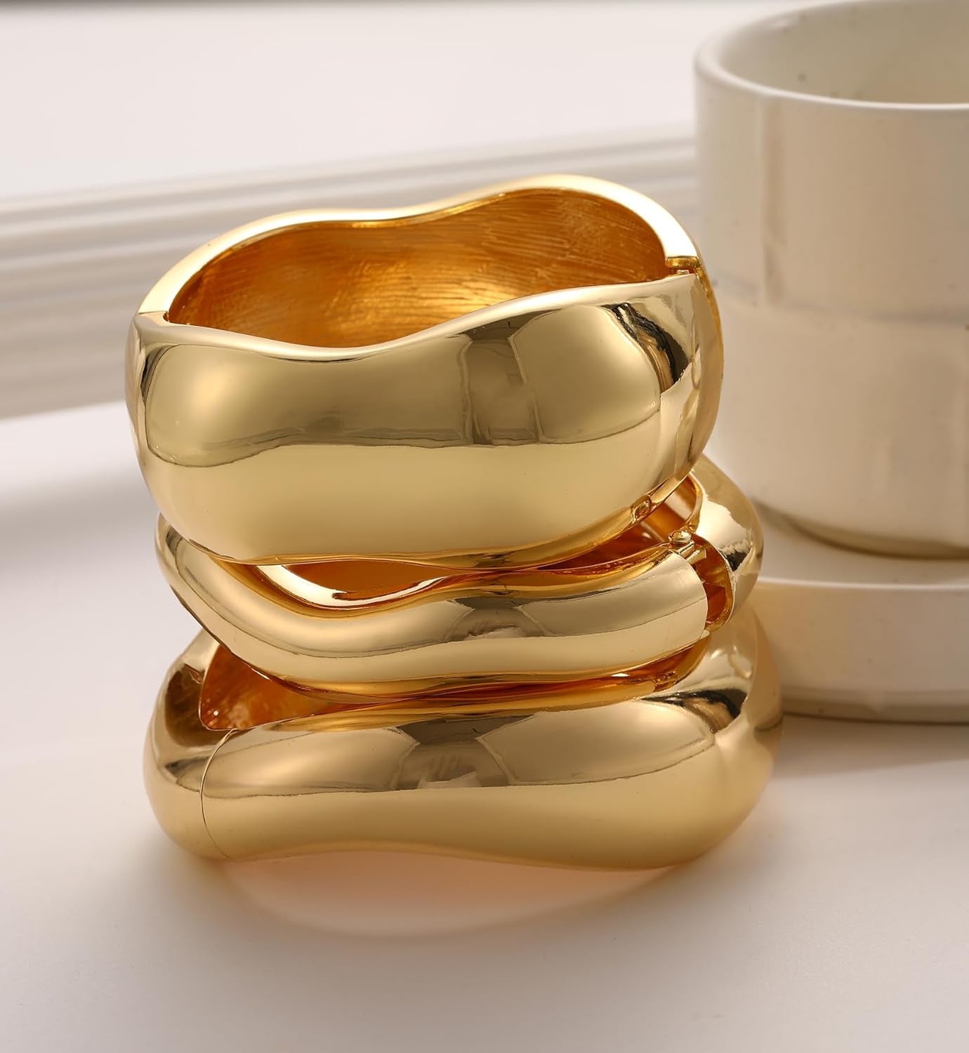 Trendy chunky gold bangles fashion jewelry gift set