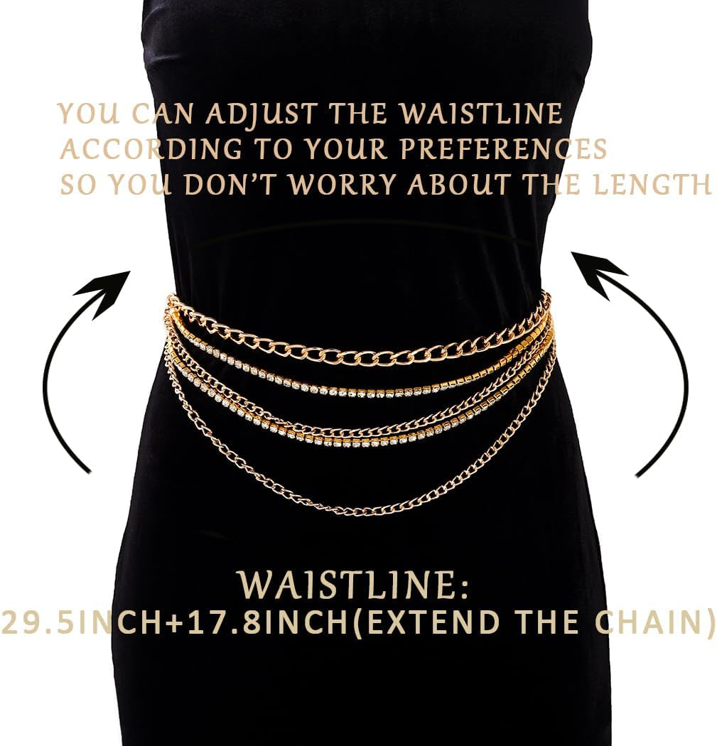 Rhinestone Sparkly Waist Chain Gold Layered Waist Chains Crystal Belly Chain Tassels Body Jewelry for Women