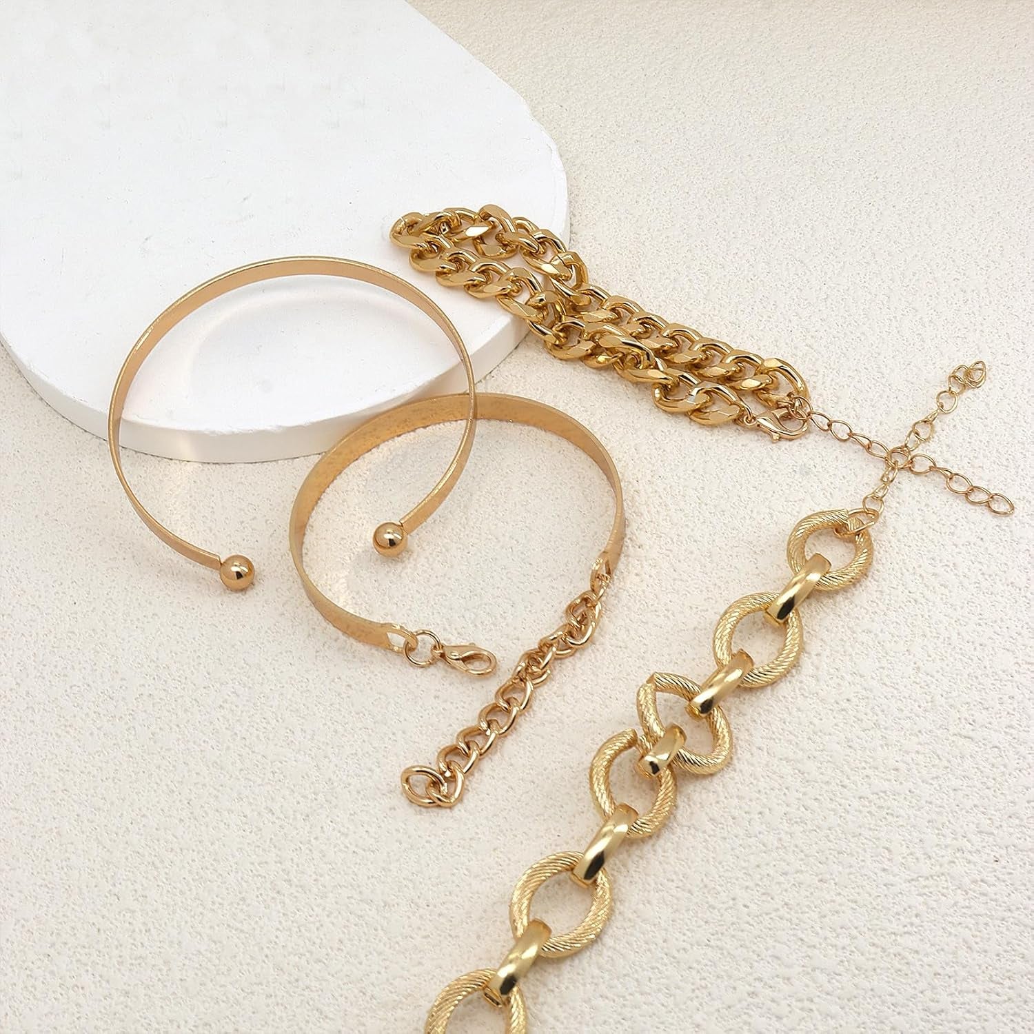 Chunky Gold Bracelets for Women Boho Stackable Bangle Cuff Bracelet Set Layered Link Chain Bracelet Adjustable Butterfly Pearl CZ Tennis Statement Bracelets Dainty Jewelry