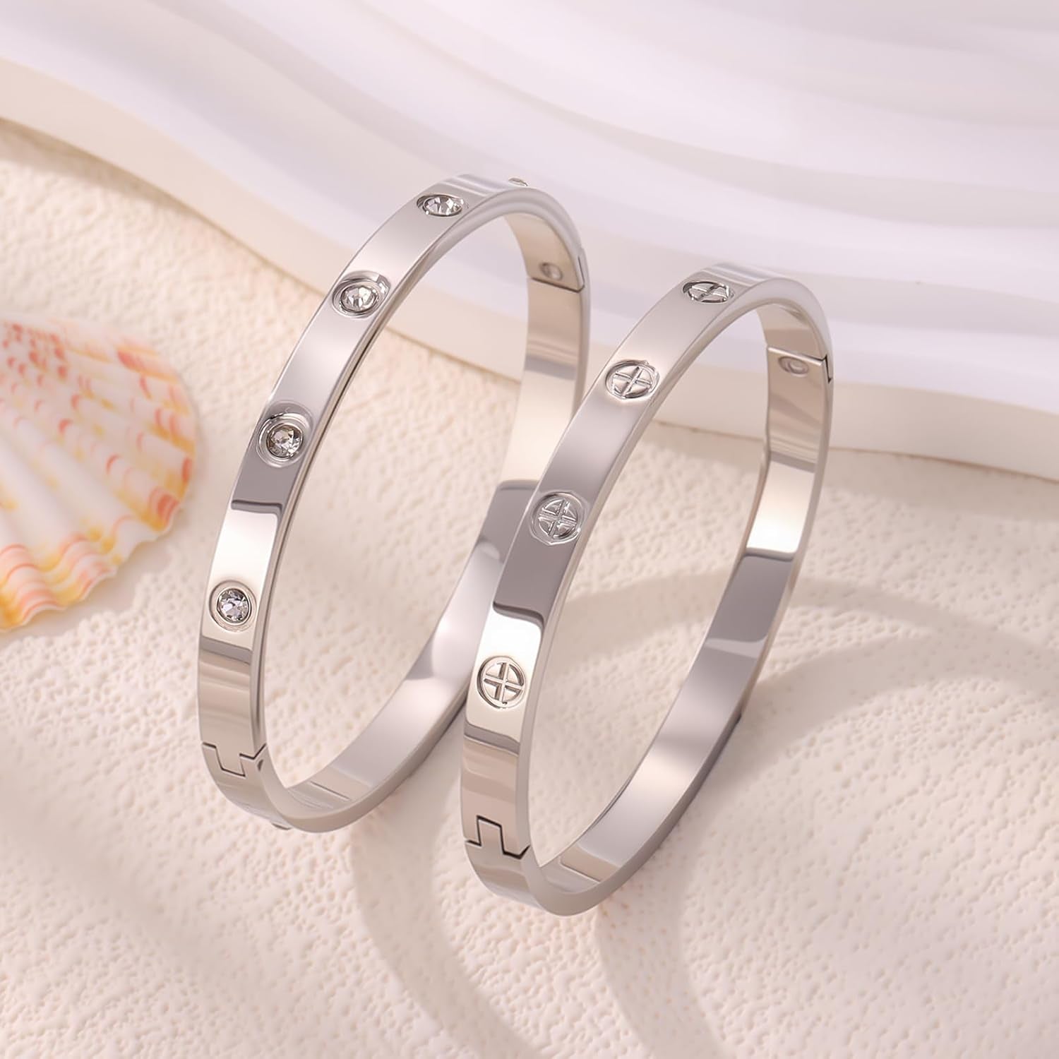 Silver Bangles for Women - Stainless Steel Love & Friendship Bracelet Set with Gift Box | Daily Wear & Party Jewelry