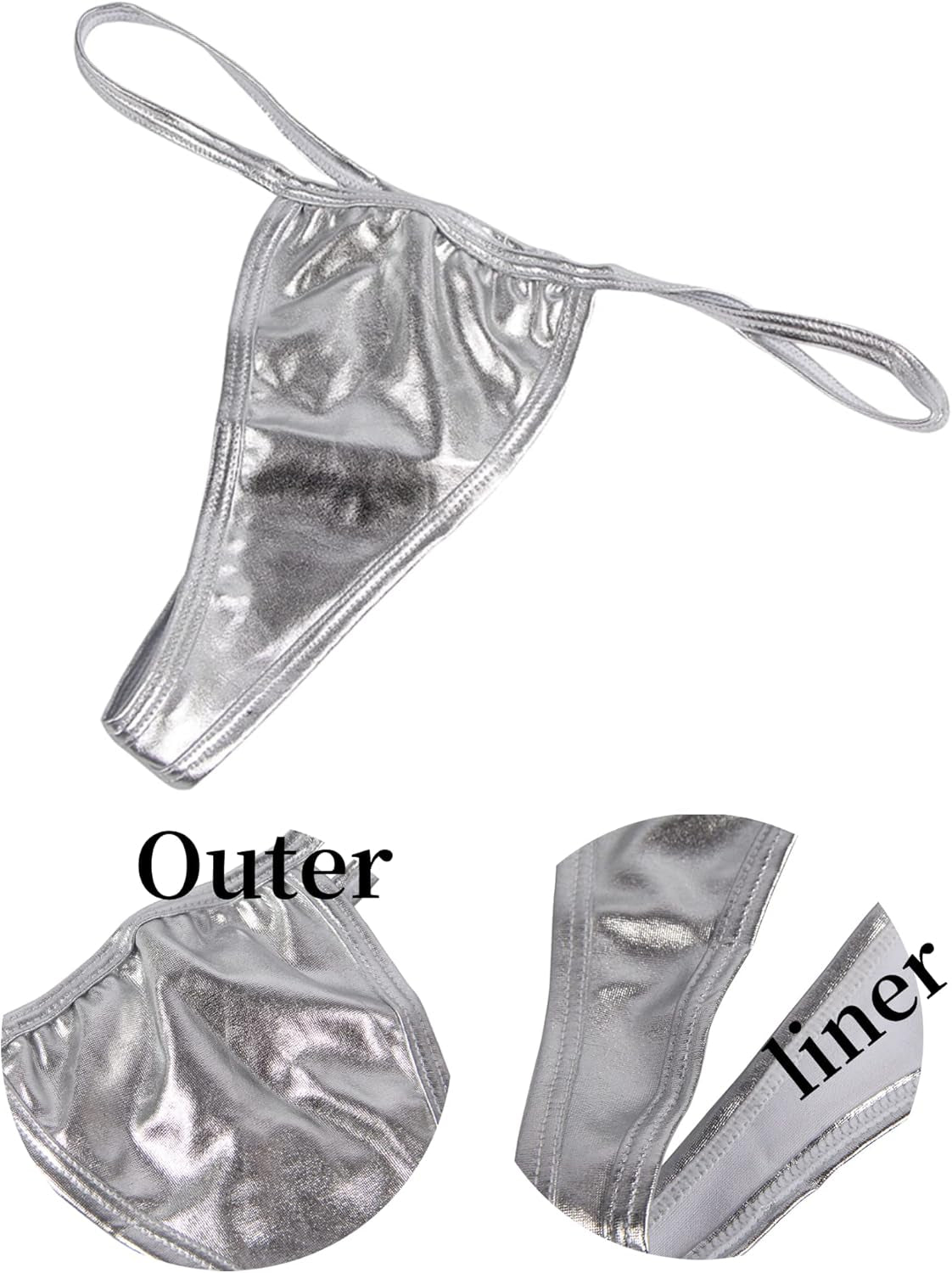 Leather-look g-string thong in metallic finish