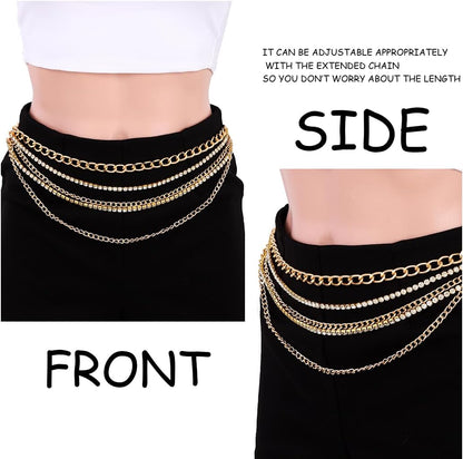Rhinestone Sparkly Waist Chain Gold Layered Waist Chains Crystal Belly Chain Tassels Body Jewelry for Women