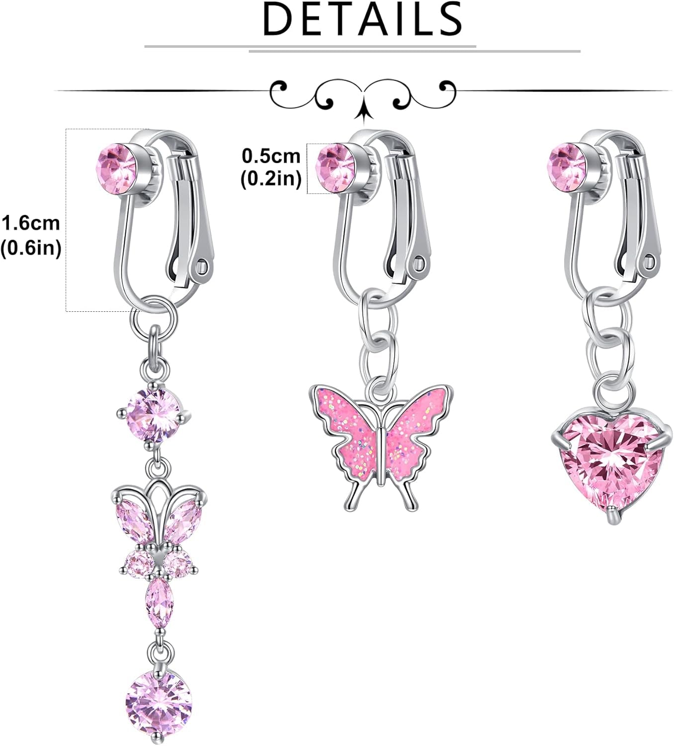 Non-piercing fake belly ring jewelry silver tone finish
