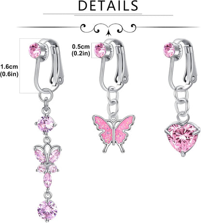 Non-piercing fake belly ring jewelry silver tone finish