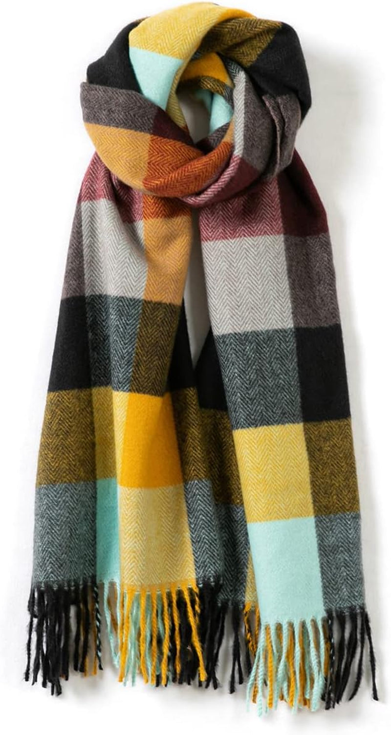 Villand Women'S Wool Scarf - Cashmere Feel Winter Checked Scarves for Women, Large Soft Thick Shawls and Wraps with Gift Box