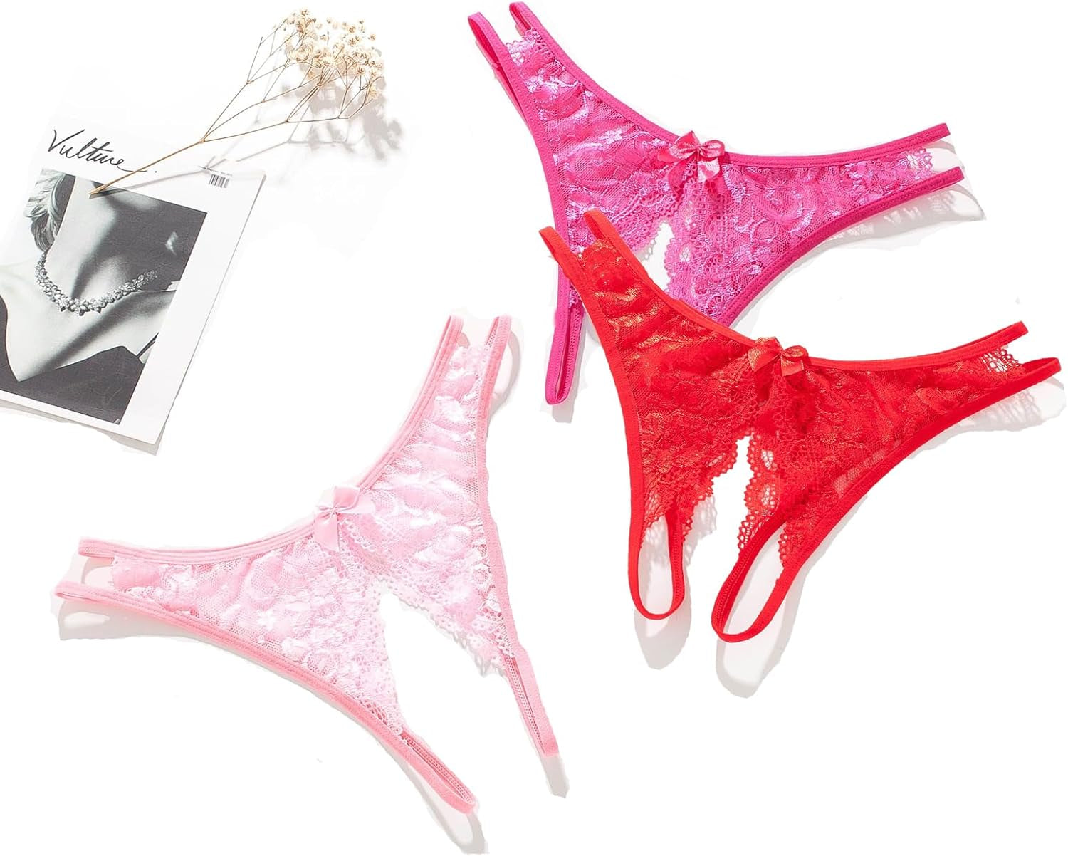 Justgoo Womens Lace G-String Thongs Panties Underwear Low Rise T-Back Underpants Pack of 1-5